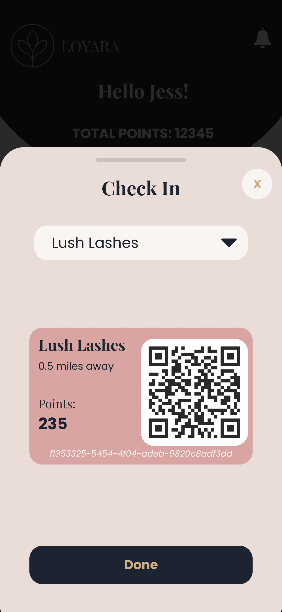 Client check-in with QR and points